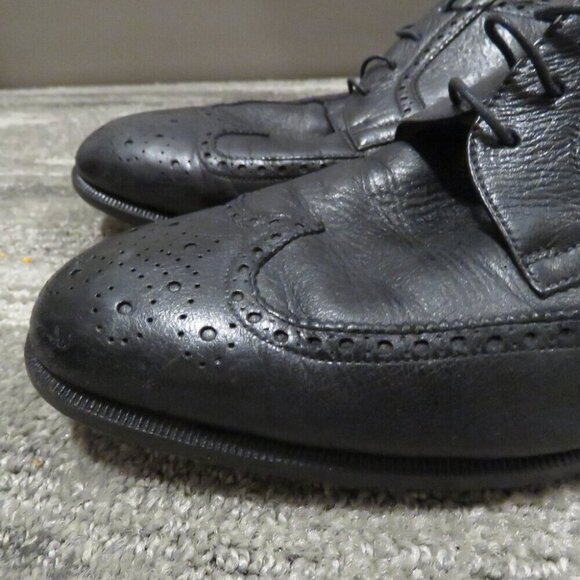 SALVATORE FERRAGAMO Black Leather Wingtip Brogue Oxford Shoes - Size US 9.5 D - Picture 3 of 16